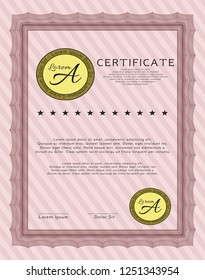 Red Sample Certificate. Money Pattern. Vector illustration. With great quality guilloche pattern. 