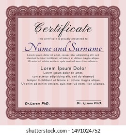 Red Sample Certificate. Money Pattern design. Customizable, Easy to edit and change colors. With quality background. 