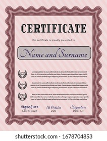 Red Sample Certificate. Money Pattern. Vector illustration. With linear background. 