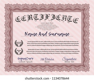 Red Sample Certificate. Money style design. Easy to print. Vector illustration. 