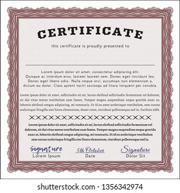 Red Sample Certificate. Money style design. With great quality guilloche pattern. Vector illustration. 