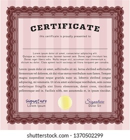 Red Sample Certificate. Money style design. With guilloche pattern and background. Vector illustration. 
