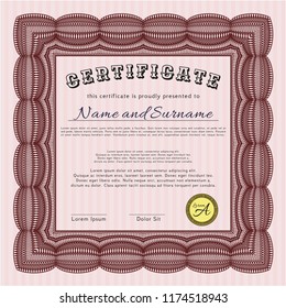 Red Sample Certificate. Nice design. With linear background. Detailed. 