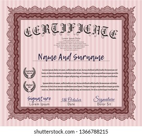 Red Sample Certificate. Nice design. With guilloche pattern. Detailed. 