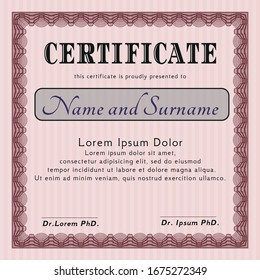 Red Sample Certificate. Perfect design. Printer friendly. Detailed. 