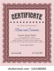 Red Sample Certificate. Printer friendly. Good design. Vector illustration. 