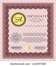 Red Sample Certificate. With quality background. Nice design. Vector illustration. 