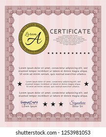 Red Sample Certificate. Retro design. Detailed. With guilloche pattern and background. 