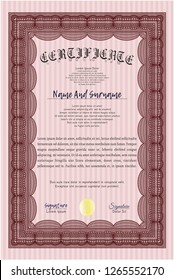 Red Sample Certificate. Retro design. Detailed. With great quality guilloche pattern. 