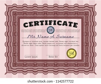 Red Sample Certificate. Sophisticated design. Vector illustration. With guilloche pattern. 