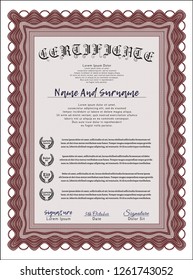 Red Sample Certificate. Superior design. With quality background. Vector illustration. 