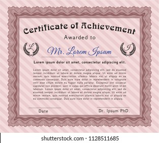 Red Sample Certificate. Vector illustration. With great quality guilloche pattern. Retro design. 