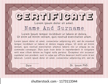 Red Sample Certificate. Vector illustration. With quality background. Money style design. 