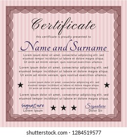 Red Sample Certificate. Vector illustration. With guilloche pattern. Nice design. 