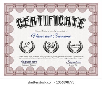 Red Sample Certificate. Vector illustration. With linear background. Retro design. 