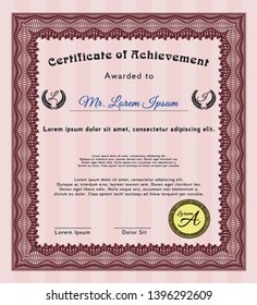 Red Sample Certificate. Vector illustration. With linear background. Superior design. 