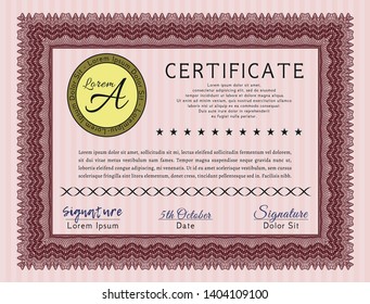 Red Sample Certificate. Vector illustration. With guilloche pattern. Lovely design. 