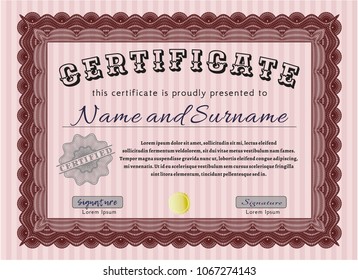  Red Sample Certificate. WitRed Certificate of achievement. Detailed. Easy to print. Money Pattern design. h quality background. Detailed. Money design. 