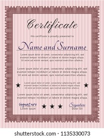 Red Sample Diploma. Artistry design. With guilloche pattern. Detailed. 