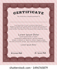 Red Sample Diploma. Artistry design. Customizable, Easy to edit and change colors. With guilloche pattern. 