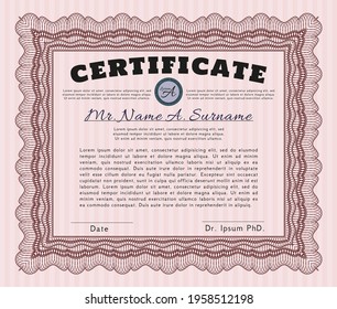 Red Sample Diploma.  Artistry design.  With complex background.   