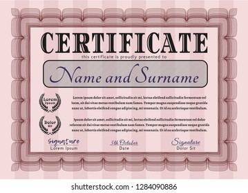Red Sample Diploma. With background. Money style design. Detailed. 