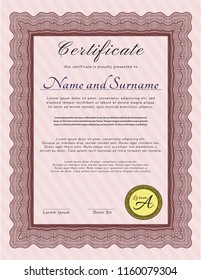 Red Sample Diploma. With complex background. Detailed. Superior design. 