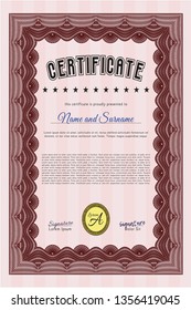 Red Sample Diploma. Complex background. Detailed. Money Pattern design. 