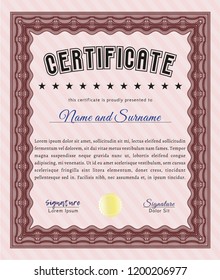 Red Sample Diploma. With complex linear background. Vector illustration. Modern design. 