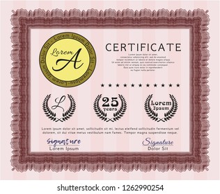 Red Sample Diploma. With complex linear background. Retro design. Vector illustration. 