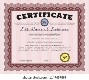 Red Sample Diploma. Cordial design. With guilloche pattern. Detailed. 