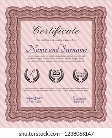 Red Sample Diploma. Cordial design. With great quality guilloche pattern. Detailed. 