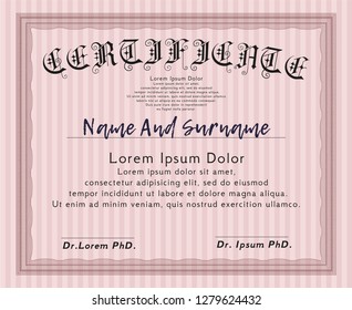 Red Sample Diploma. Cordial design. With linear background. Detailed. 