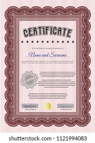 Red Sample Diploma. Customizable, Easy to edit and change colors. With linear background. Retro design. 