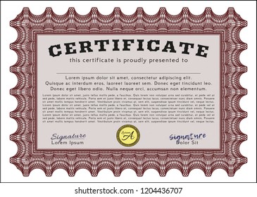 Red Sample Diploma. Customizable, Easy to edit and change colors. Complex background. Money Pattern. 