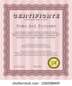 Red Sample Diploma. Customizable, Easy to edit and change colors. With guilloche pattern. Money Pattern. 