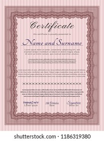 Red Sample Diploma. Detailed. With complex linear background. Sophisticated design. 