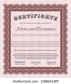 Red Sample Diploma. Easy to print. Modern design. Vector illustration. 