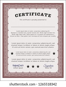 Red Sample Diploma. Elegant design. Vector illustration. With quality background. 