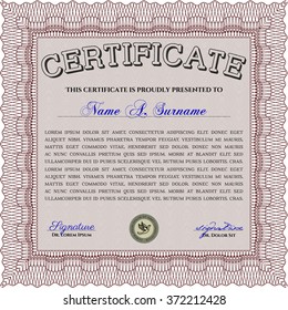 Red Sample Diploma. Elegantes Design. Mit komplexem, linearem Hintergrund. Vorlage für Vektorzertifikate. 
