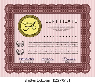 Red Sample Diploma. Excellent design. Vector illustration. With quality background. 