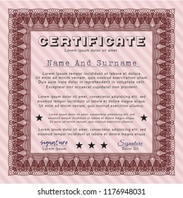 Red Sample Diploma. Good design. With great quality guilloche pattern. Vector illustration. 