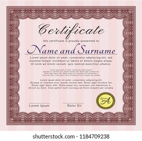 Red Sample Diploma. With great quality guilloche pattern. Beauty design. Detailed. 