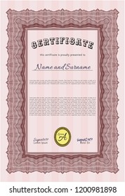 Red Sample Diploma. With guilloche pattern and background. Detailed. Modern design. 