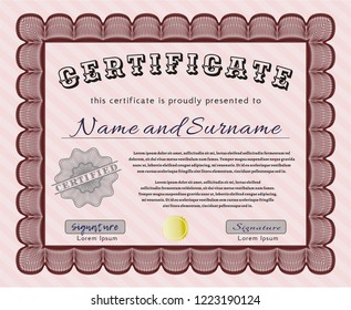 Red Sample Diploma. With guilloche pattern. Detailed. Sophisticated design. 