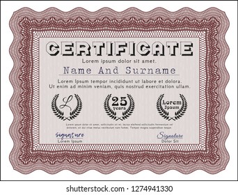 Red Sample Diploma. With guilloche pattern and background. Money design. Detailed. 