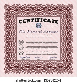 Red Sample Diploma. With guilloche pattern and background. Detailed. Superior design. 