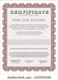 Red Sample Diploma. With linear background. Sophisticated design. Detailed. 