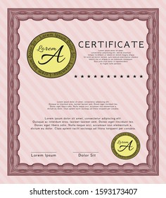 Red Sample Diploma. With linear background. Detailed. Cordial design. 