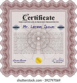 Red Sample Diploma. With linear background. Modern design. Frame certificate template Vector. 